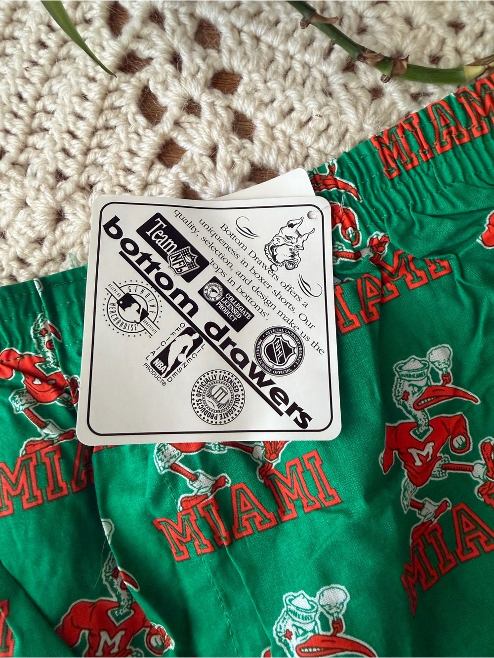 Vintage 90s University of Miami Hurricanes Print Green Boxer Shorts NEVER WORN - Picture 5 of 6